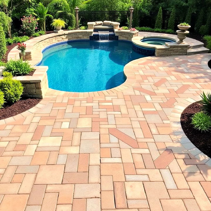 mixed material patterned pavers for any pool area