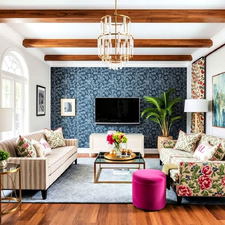 mixing patterns and textures for living room