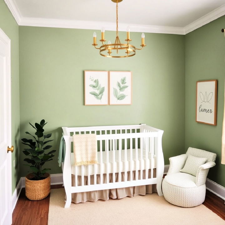 modern and cozy sage green walls for nursery