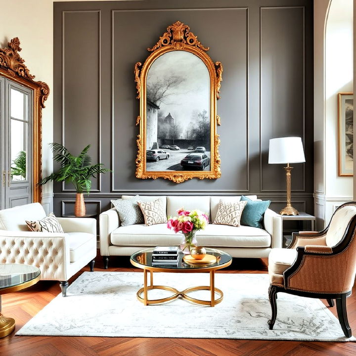 modern and vintage mix parisian style living room