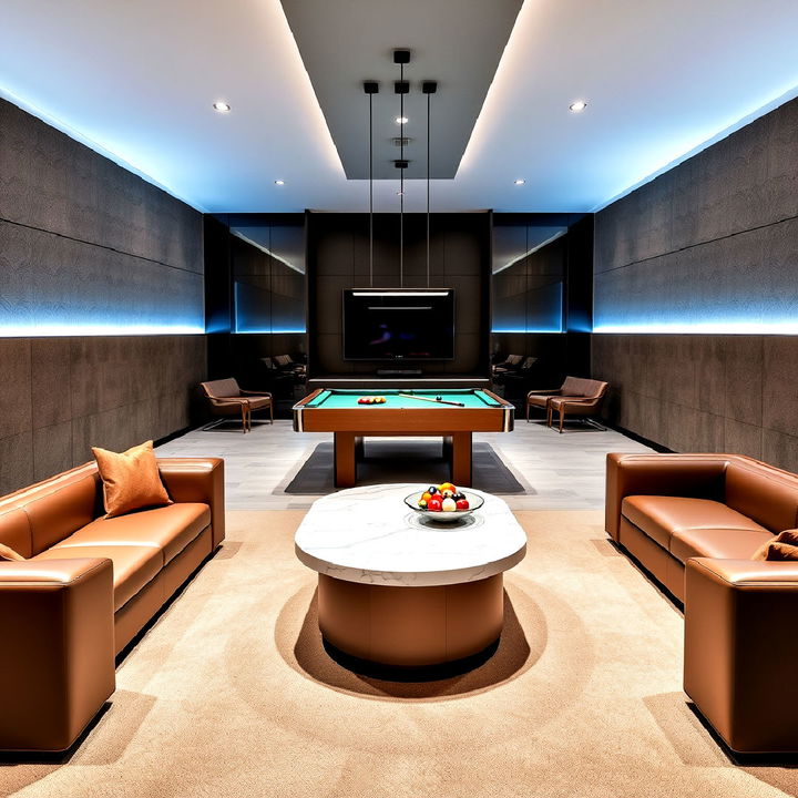 modern billiards lounge with luxury seating