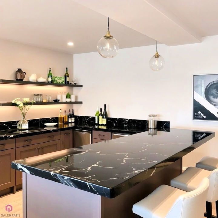 modern black and marble bar countertop