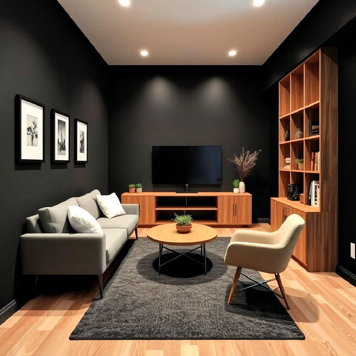 modern black and wood contrast