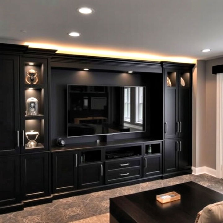 modern black built in media unit