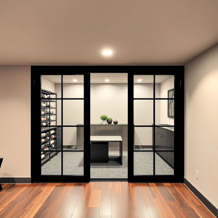 modern black framed glass doors