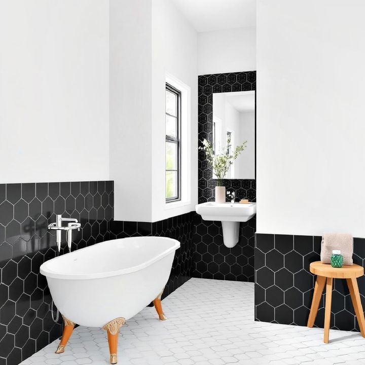 modern black picket tiles bathroom