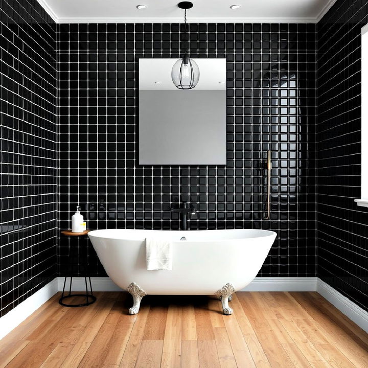 modern black tiles with wooden flooring