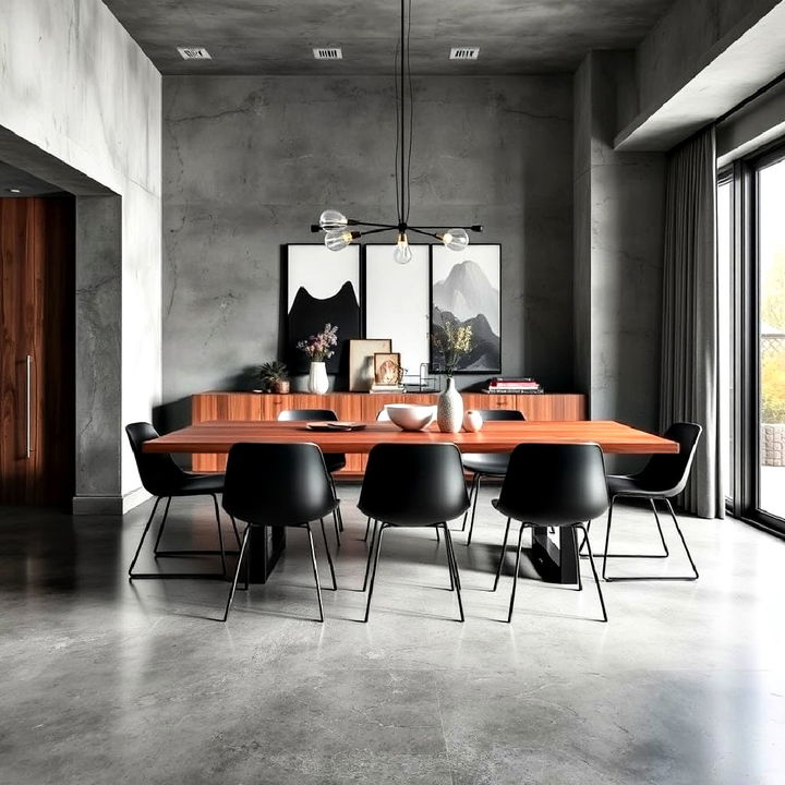 modern concrete elements in dining room