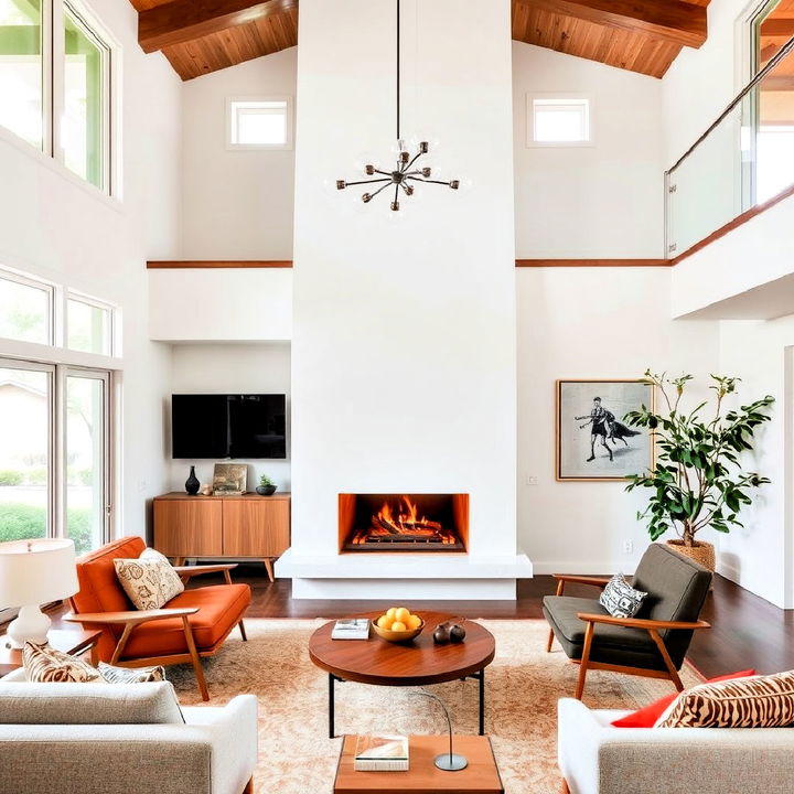 modern fireplace with mid century flair