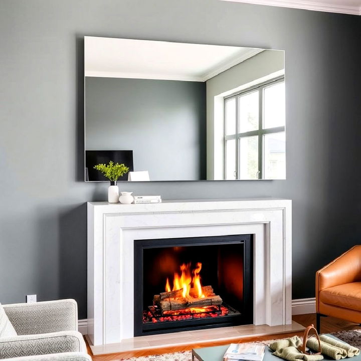 modern frameless mirror for above the fireplace