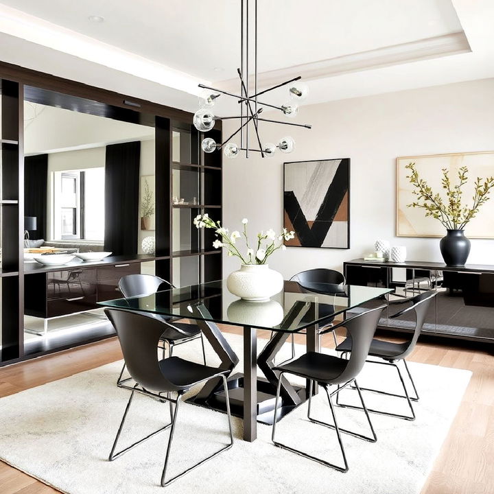 modern glass and metal dining room decor