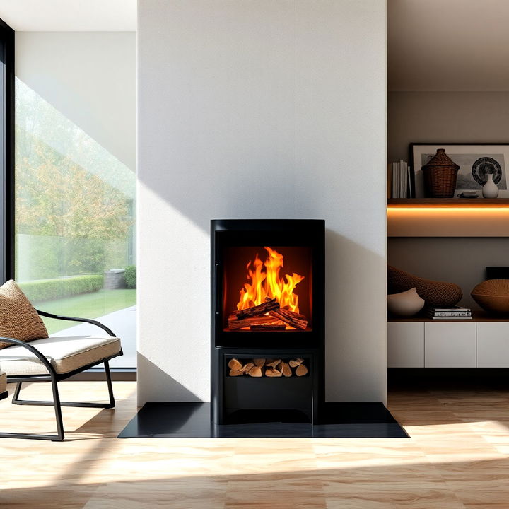 modern glass front log burner