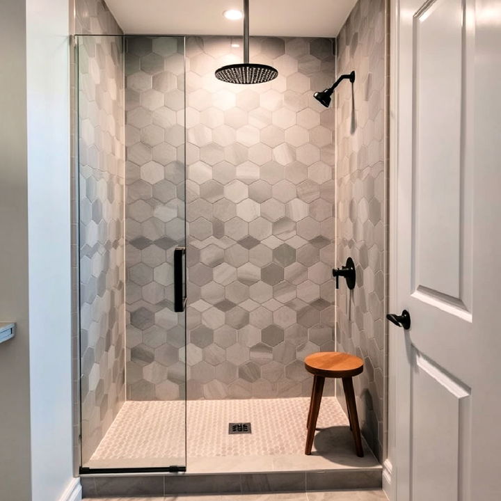 modern gray hexagon shower tiles