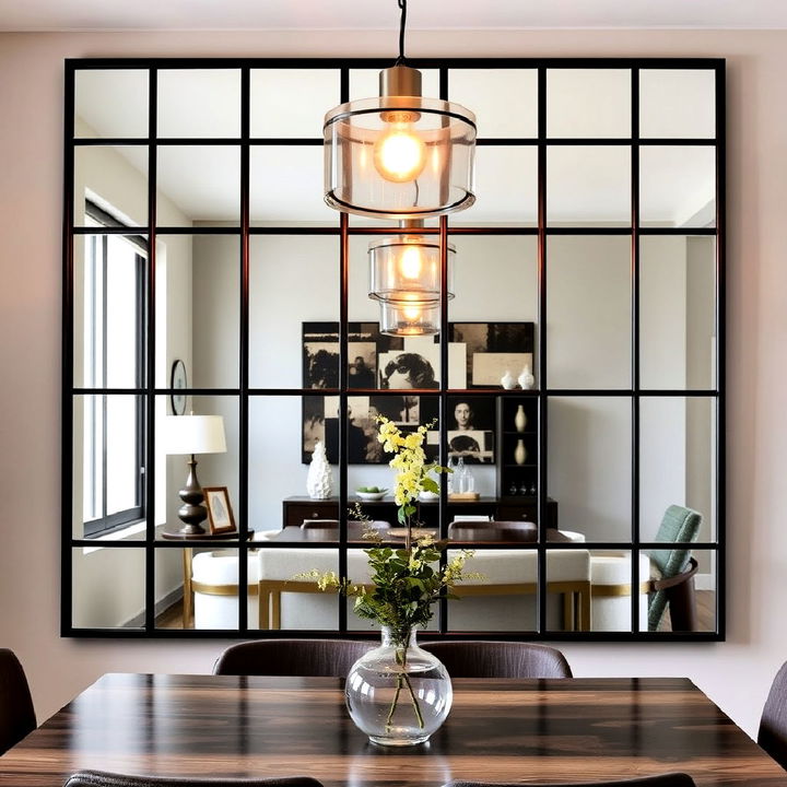 modern industrial style grid mirror