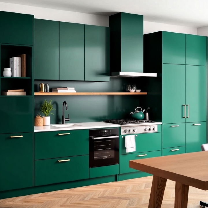 modern kitchen with matte emerald green finish