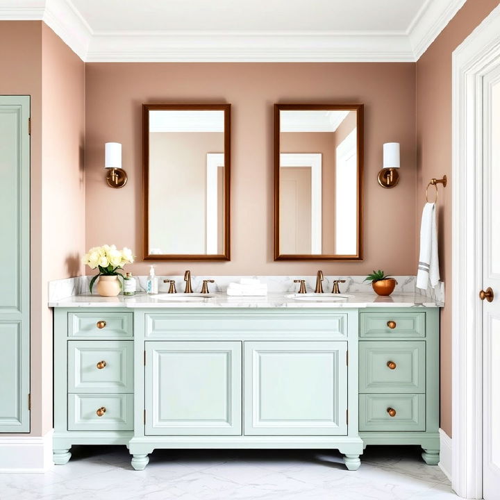 modern mint green vanity with marble countertop