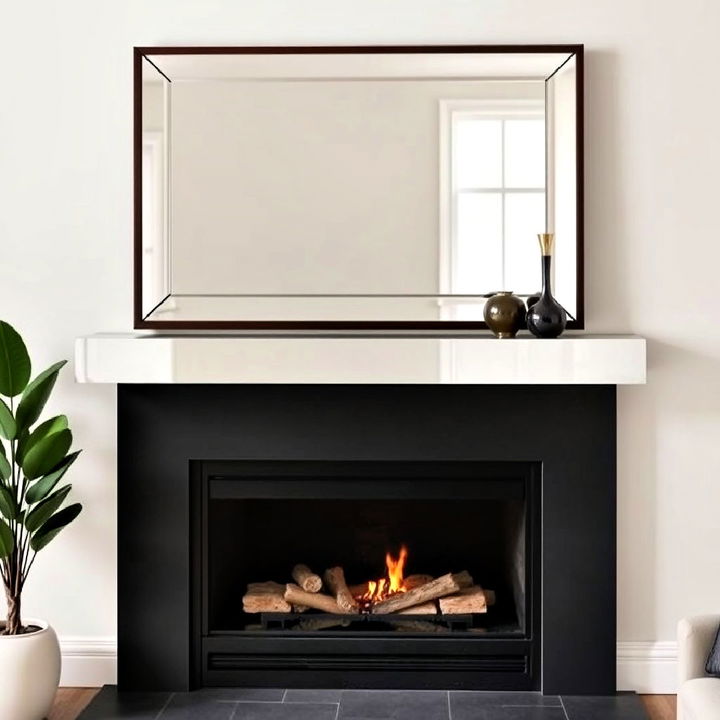 modern mirrored mantel shelf for subtle reflection