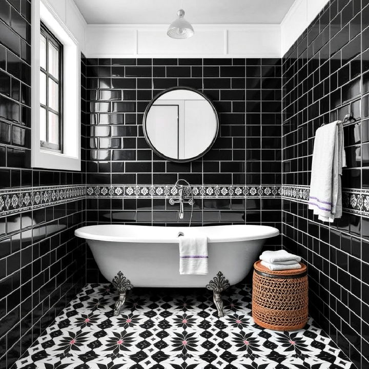 modern patterned black tiles bathroom