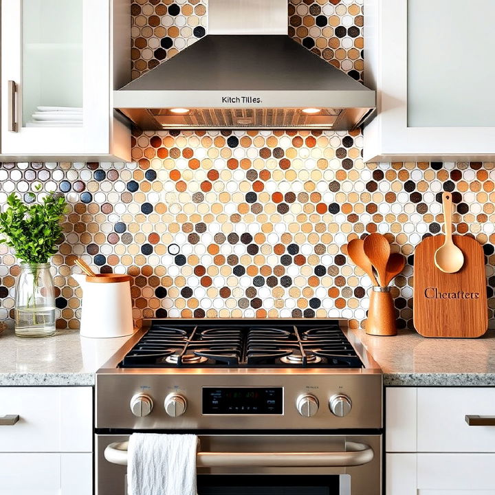 modern penny tiles for kitchen backsplash