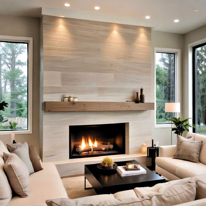 modern recessed lighting to the fireplace