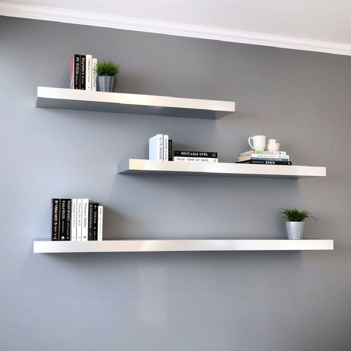 modern silver floating shelves