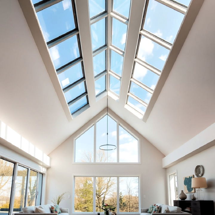 modern vaulted ceiling with glass panels