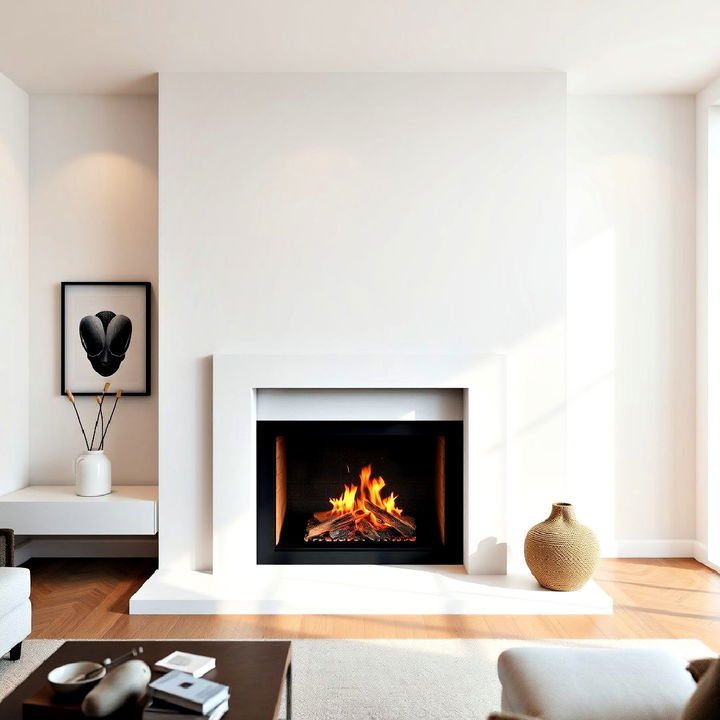 modern white plaster fireplace