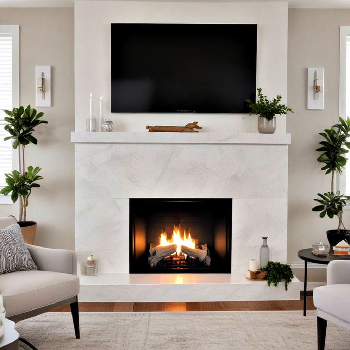 modern white quartz fireplace surround