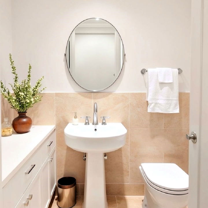 modern white sink with beige backsplash