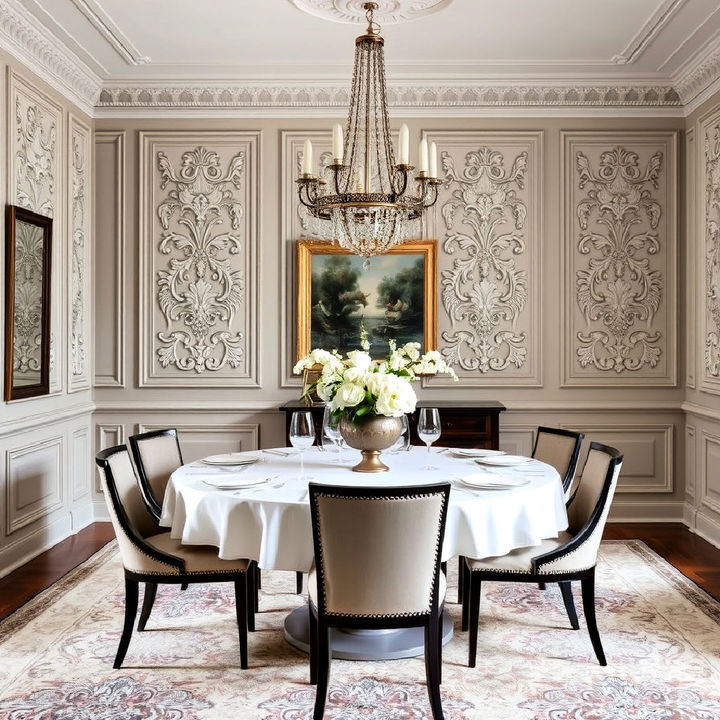 molded wall panels for parisian dining room