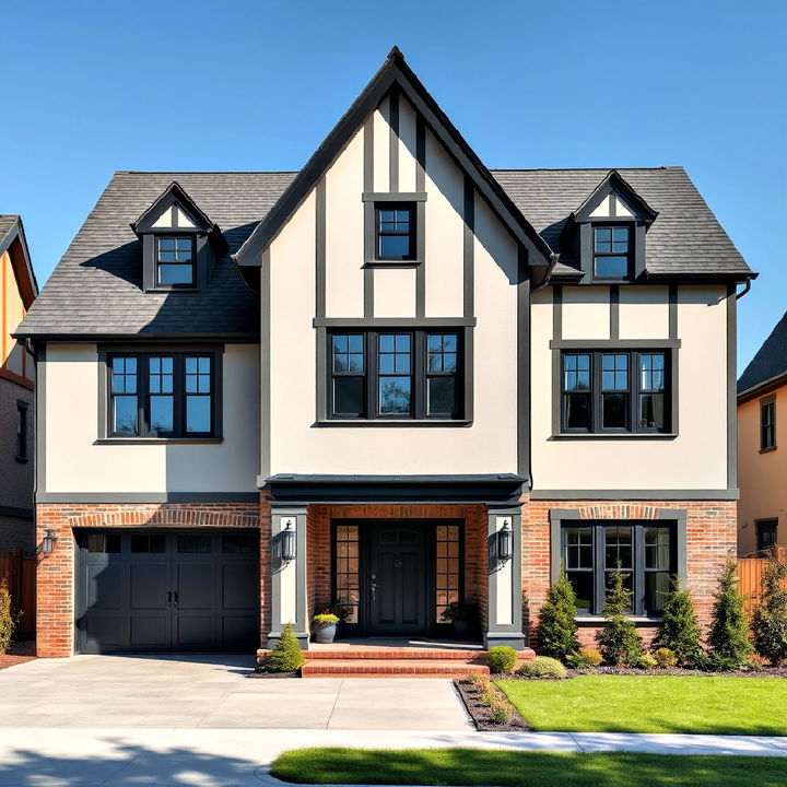 monochromatic color scheme modern tudor exterior