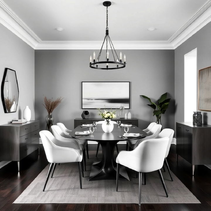 monochromatic gray dining room for a modern vibe