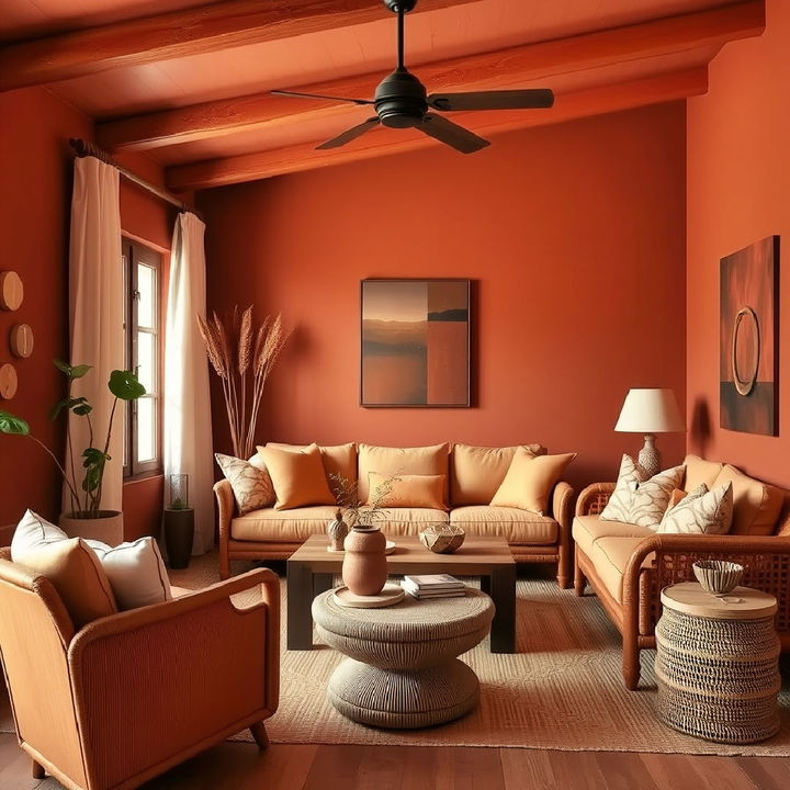 monochromatic terracotta living room