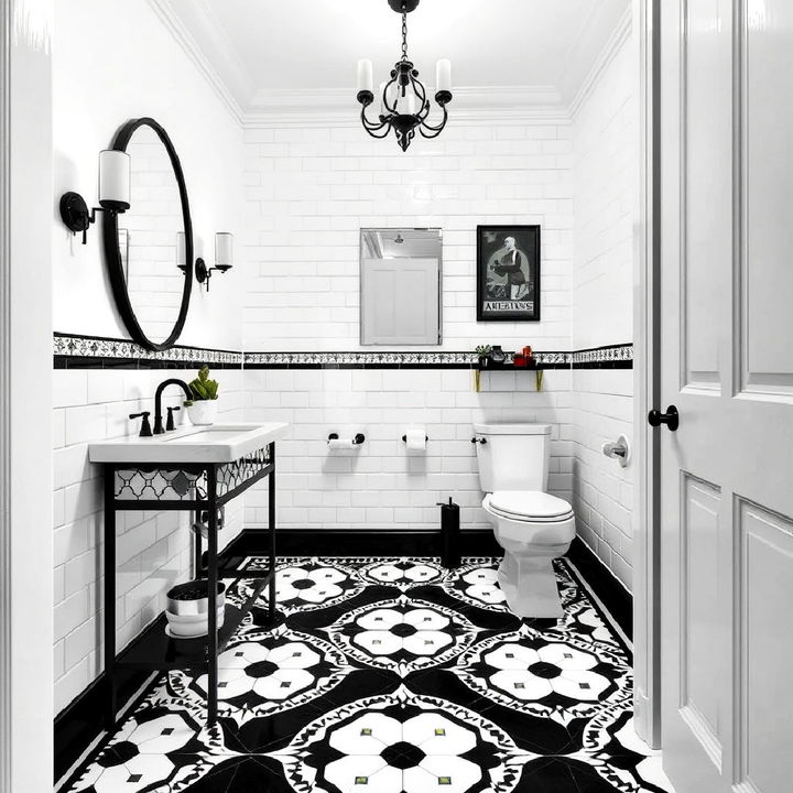 monochrome geometric tiles bathroom