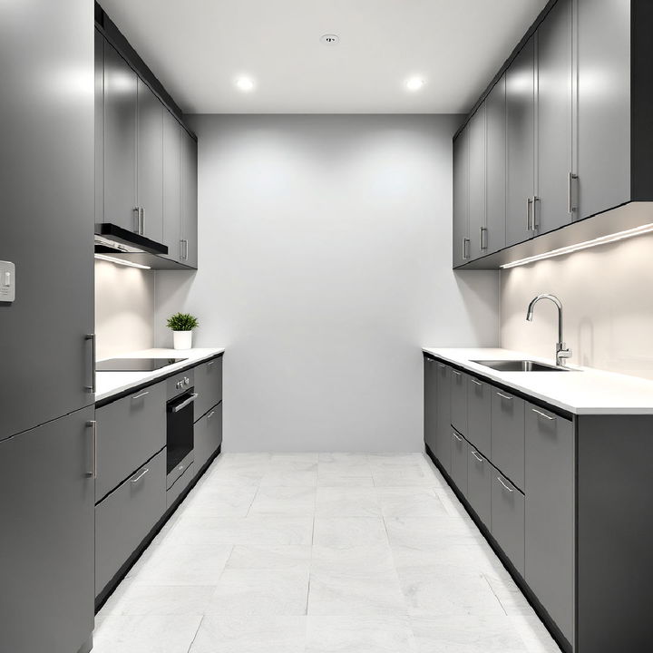 monochrome parallel kitchen design