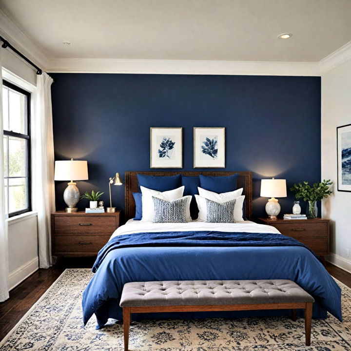 moody blue accent wall for bedroom