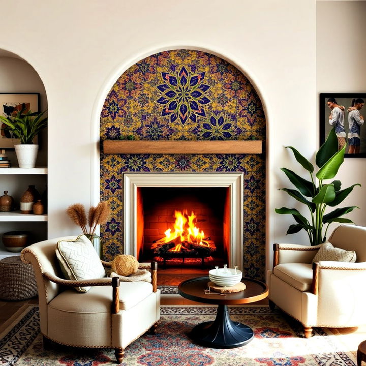 moroccan inspired mosaic tiles for fireplace