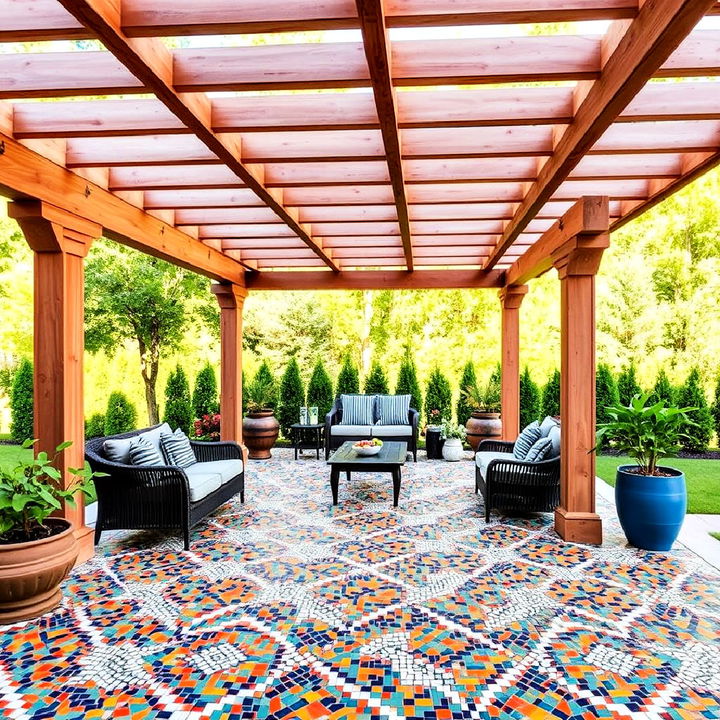 mosaic tiles pergola floor