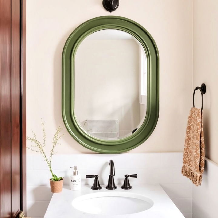 moss green vanity mirror for powder room