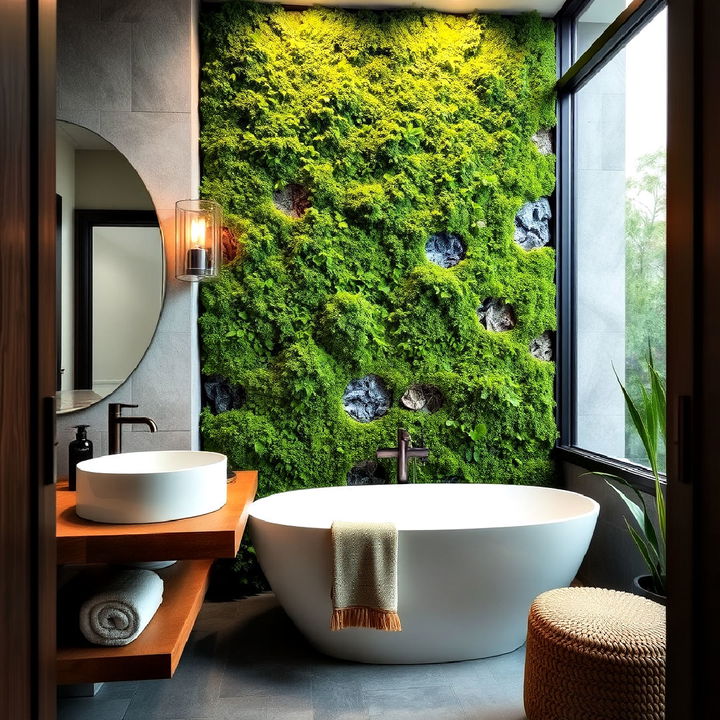 moss walls into bathroom