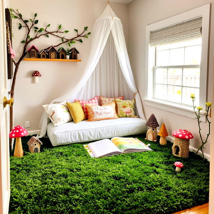 mossy fairy garden reading nook