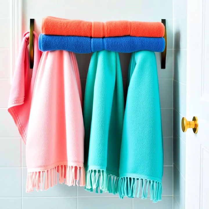 multicolored towels and accessories for bathroom