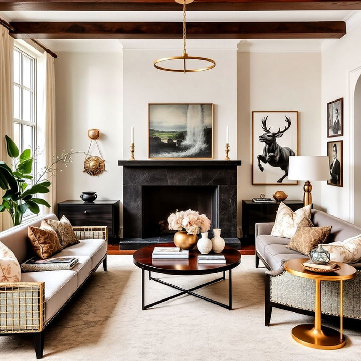 nancy meyers interiors with metallic accent decor