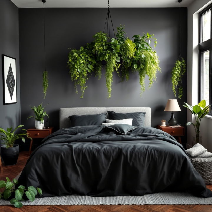 natural greenery for charcoal bedroom