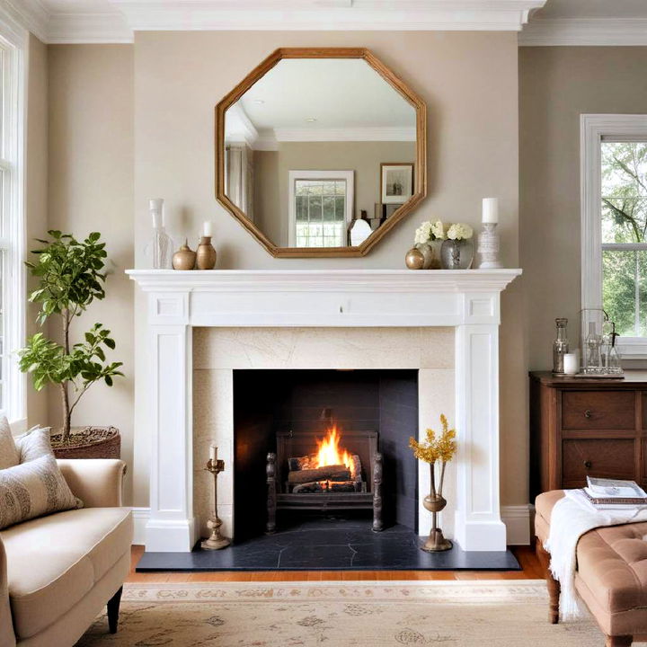 natural light reflection for fireplace mantel