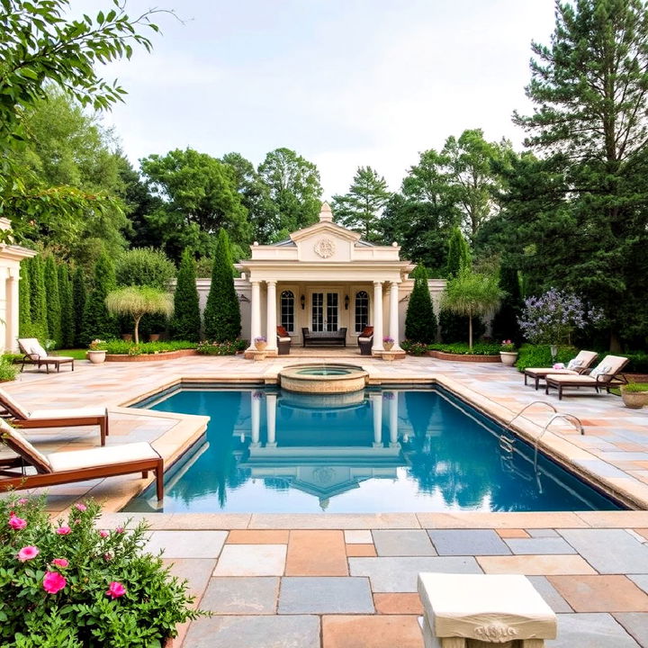 natural stone pavers around the pool