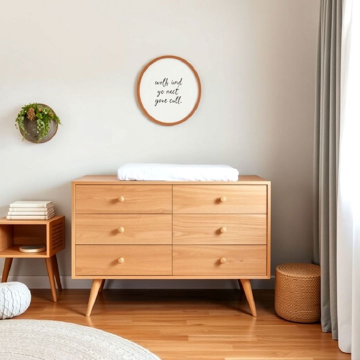 natural wood nursery dresser with tapered legs