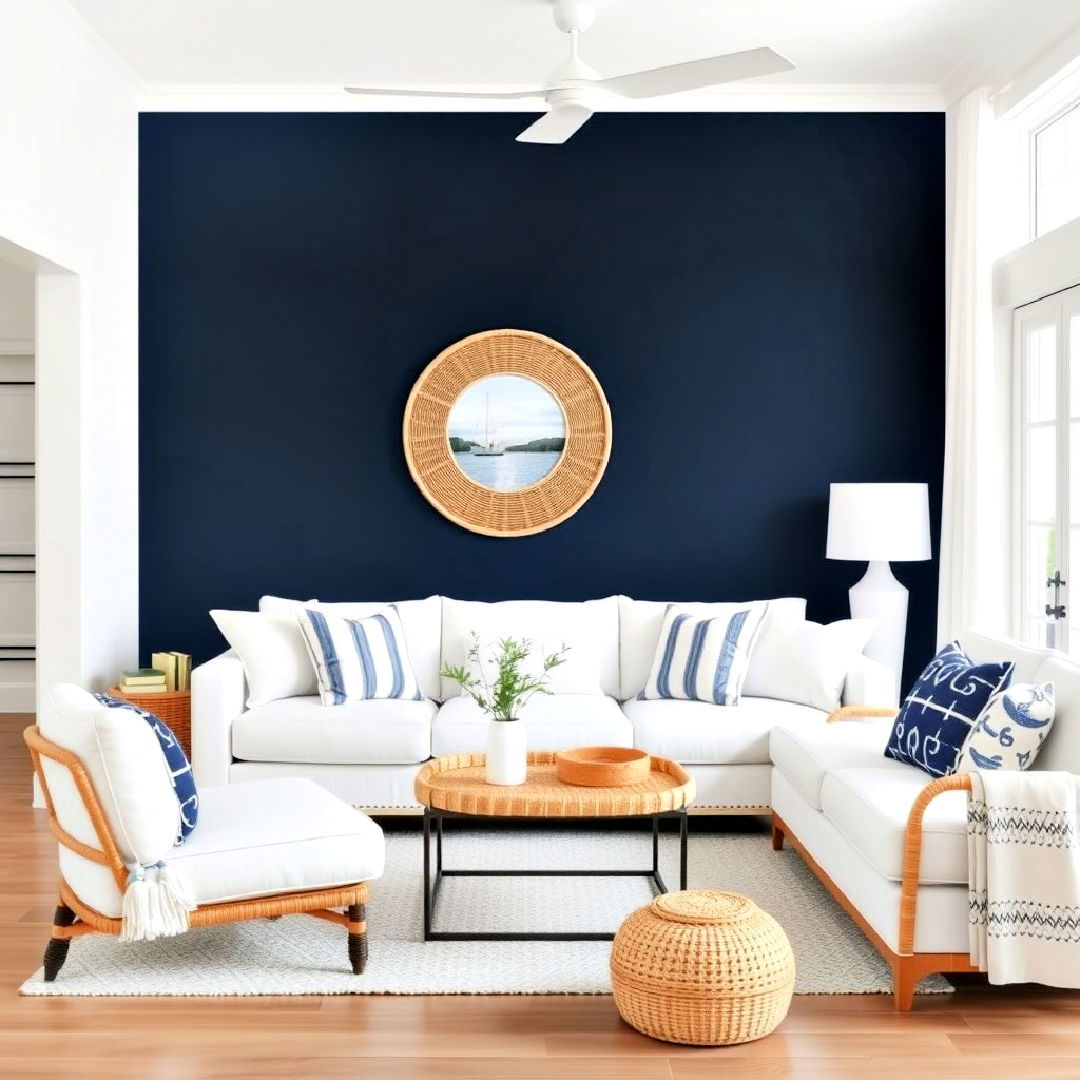 navy accent wall for living room