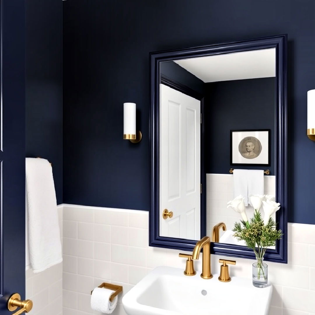 navy blue mirrors for a subtle pop of color