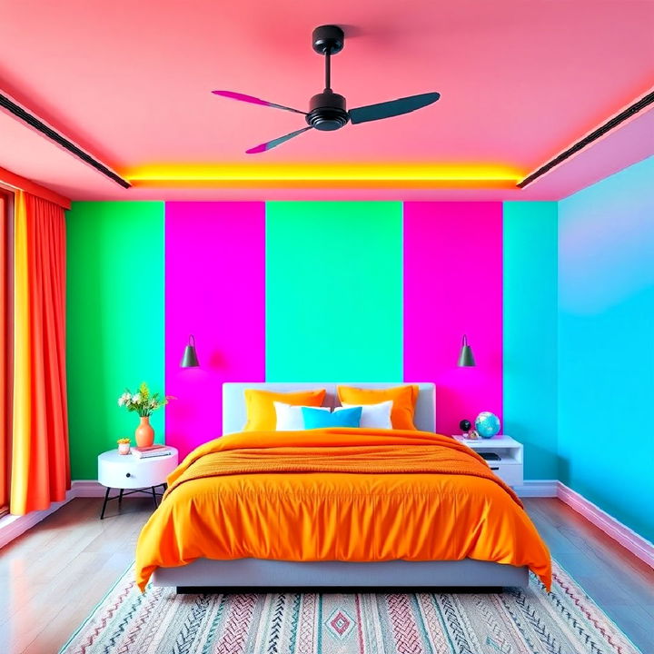 neon color blocked bedroom walls